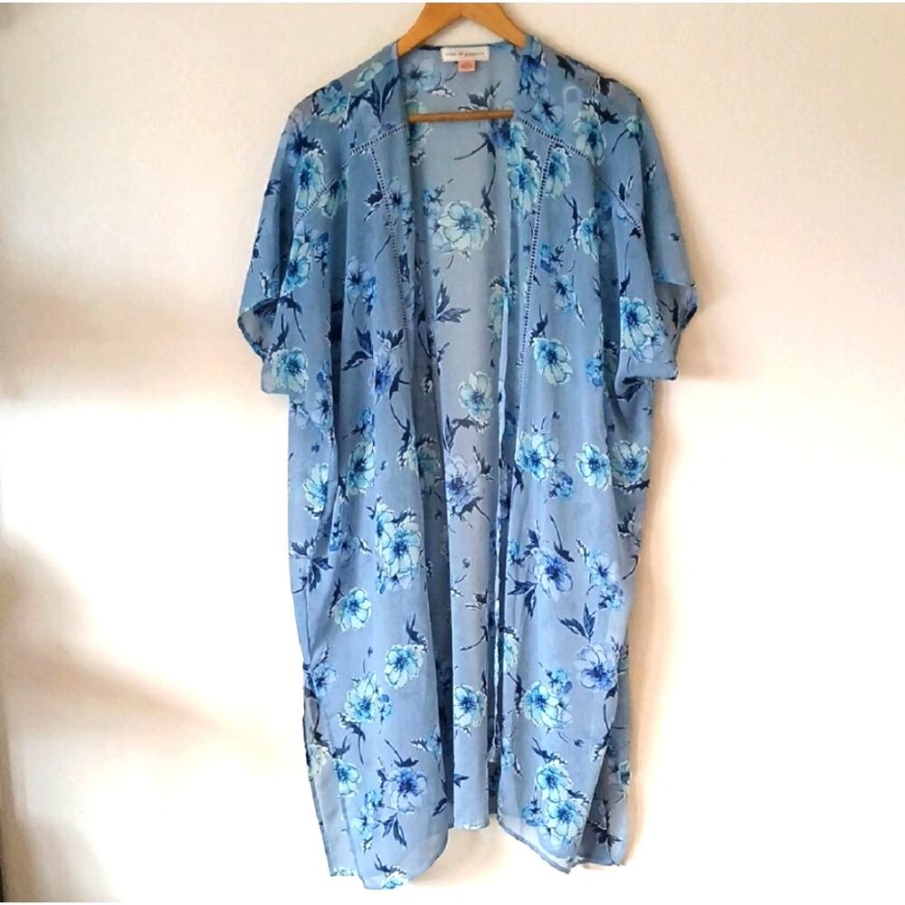 Band Of Gypsies Blue Floral Kimono Duster Cover Up